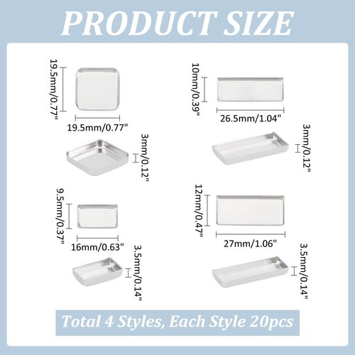 PH PandaHall 80pcs Empty Metal Pans 4 Size Aluminum Empty Eyeshadow Pans Rectangle Palette Pans DIY Blush Lipstick Palette for Makeup Cosmetic 0.7~1x0.3~0.7 Inch