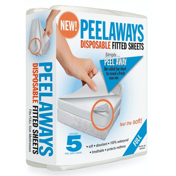 PEELAWAYS Disposable Fitted Bed Sheets Mattress Pad Protector – 100% Waterproof Designed Especially for Incontinence – Luxuriously Soft – Change in Under 60 Seconds (Full/Double - 5 Layer)
