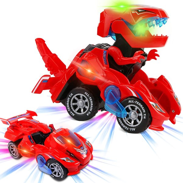 XILETAO Transforming Dinosaur LED Car with Light and Music, Dinosaur Toys for Kids 3-5-7, Dino Toy Cars Christmas Birthday Gifts for Toddlers Boys Girls