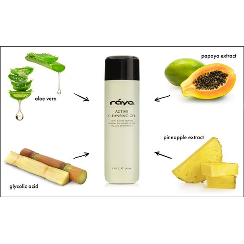 Raya Active Facial Cleansing Gel (G-107), Oil Control Cleanser with AHA and BHA, Deep Pore Gel for Oily and Break-Out Skin, Gentle Face Wash for Women and Men, Suitable for Daily Use, 8oz or 16oz btl