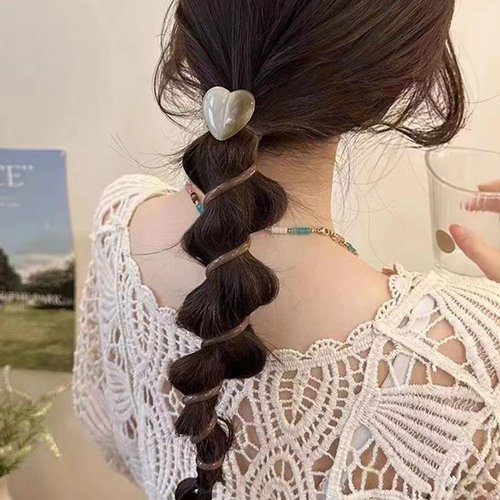4 Pcs Heart Spiral Hair Ties for Women Heart Telephone Wire Hair Bands No Damage Crease Elastic Coil Hair Tie for Thick Hair Straight Ponytail Hair Ties Phone Cord Hair Scrunchies Hair Accessories