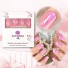 ELEVENAIL Press On Nails Glossy Short Squoval Stick On Fake Nails Salon DIY Acrylic Manicure Reusable Magic Pink Chrome False Acrylic Nail Art Tips for Women Girls