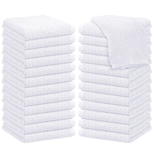 Oakias 100% Cotton Washcloths White - 24 Pack - Facial and Spa Towels - 12 x 12 Inches Quick Drying Bulk Wash Cloths