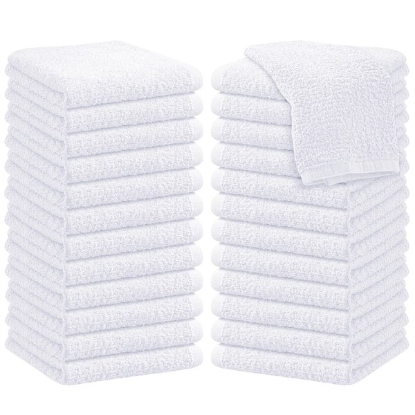 Oakias 100% Cotton Washcloths White - 24 Pack - Facial and Spa Towels - 12 x 12 Inches Quick Drying Bulk Wash Cloths