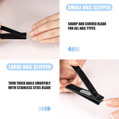 JAZZZNAP Nail Clippers Set for Men and Women, Ultra Sharp Fingernail Clipper and Toenail Clipper with Curved Blade Edge, Black