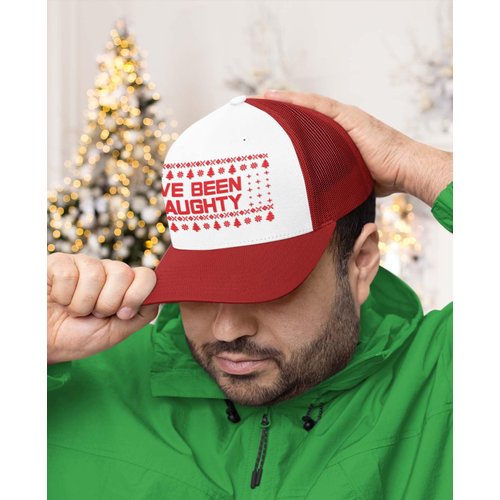 Tstars I've Been Naughty Funny Holiday Ugly Christmas Party Trucker Hat Mesh Cap One Size red/White