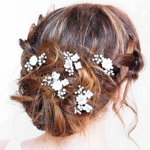 JEWEKY Wedding Flowers Hair Clips Silver Bridal Hair Pins Floral Hair Accessories for Women