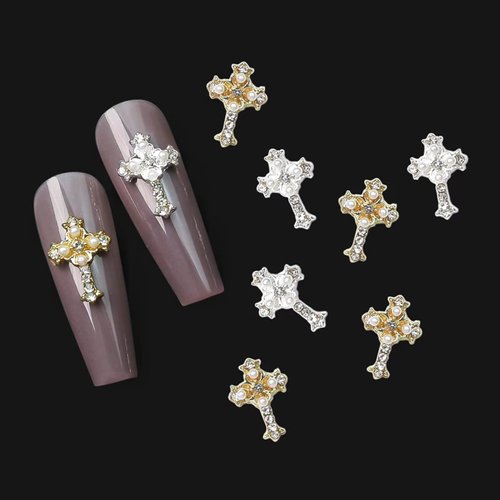 3D Retro Cross Nail Charm, 20pcs Alloy Pearl Cross Charms Punk Gothic Nail Art Supplies for Acrylic Nail Decoration, Nail Diamond Accessories for Nail DIY Design and Jewelry Making