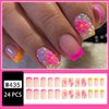Square French Tip Press on Nails Short Fake Nails Nude Pink with Flower False Nails Design Summer acrylic Glue on Nails Pink Artificial Nails on Nails for Women Girls DIY Decoration 24pcs