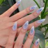 MERVF Almond Press on Nails Medium Fake Nails Blue Gradient Stiletto Acrylic Nails Press ons with Star Rhinestones Design Glue on Nails Glossy False Nails 24pcs