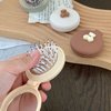 Tissting Hair Brush with Mirror, 7.5cm Round Mini Folding Comb Cute Bear Decor Pop Up Travel Cushion Hairbrush for Women Girls(White)