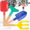 Beach Toys for Kids, 4 Pcs 8'' Sand Snow Toys Set Metal Garden Tools with Sturdy Wooden Handle, Gardening Equipment Fork, Rake, Flat Shovel & Pointed Shovel,Gifts for Children