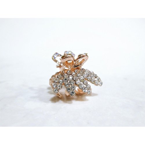 Small mini rose gold butterfly leaf hair claw clip with crystals
