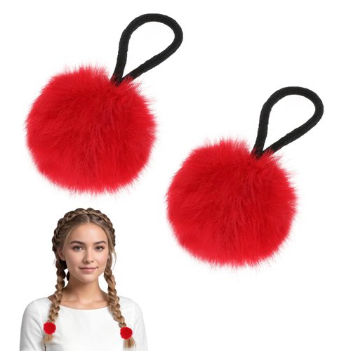 2 PCS Pom Pom Elastic Hair Ties Fluffy Scrunchies & Ponytail Holders for Women, Hair Accessories Fluffy Ponytail Holders and Rubber Bands for Baby Girls, Toddlers