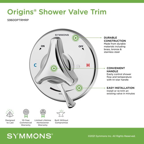 Symmons S9600PTRMRP Origins Shower Valve Trim in Polished Chrome (Valve Not Included)