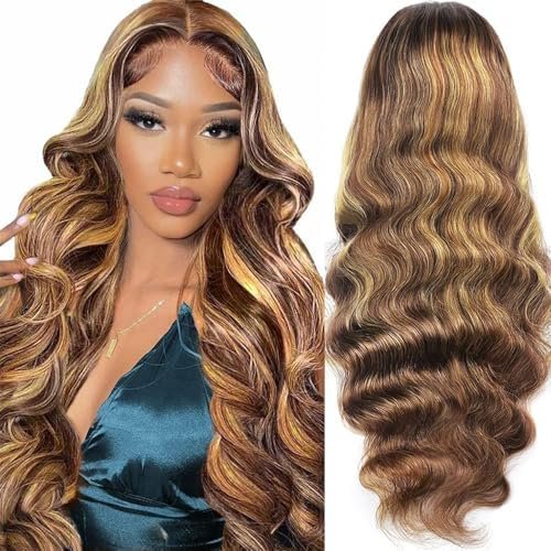 Kucmir 24 Inch Highlight Wig Human Hair Honey Blonde HD Lace Front Wig Human Hair Ombre Lace Front Wig Human Hair 13x6 Lace Front Wigs Human Hair Highlighted Wig Human Hair Baby Hairline