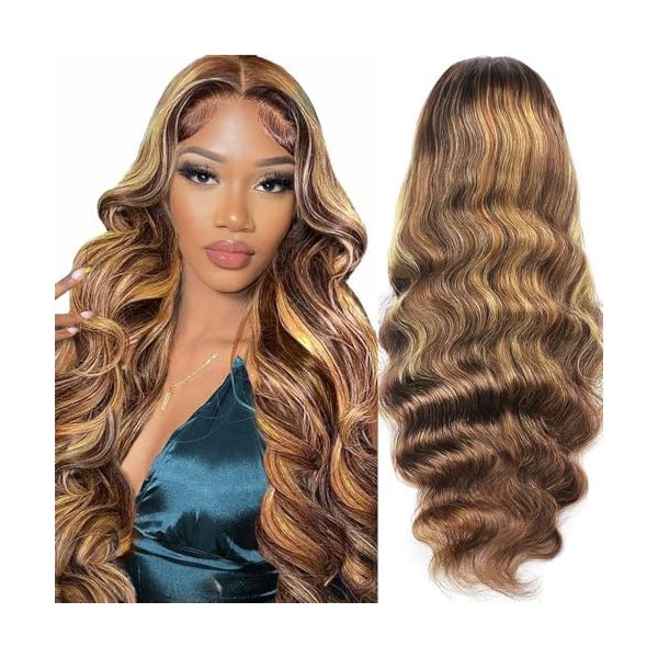 Kucmir 24 Inch Highlight Wig Human Hair Honey Blonde HD Lace Front Wig Human Hair Ombre Lace Front Wig Human Hair 13x6 Lace Front Wigs Human Hair Highlighted Wig Human Hair Baby Hairline