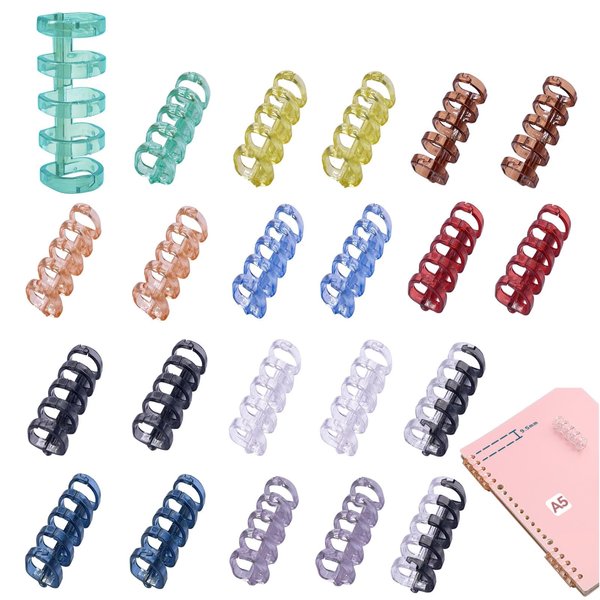 22 Packs 5 Ring Plastic Loose Leaf Binder Rings Crystal Binding Spines Snap Split Binding Combs for Scrapbook Photo Album Learning Cards Notebook DIY Travel Diary