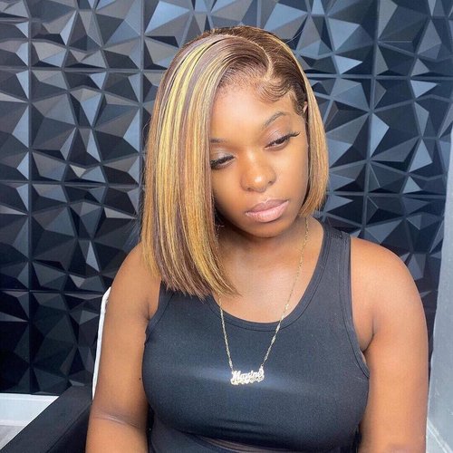 BLY C Part 13x6 HD Lace Front Bob Wigs 12 Inch Highlight Human Hair Wigs Pre Plucked Short Straight Bob Hair 4/27 Ombre Colored Wig for Women