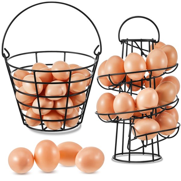 Zubebe 2 Pieces Egg Basket Spiral Egg Holder Storage Rack Metal Egg Functional Rack Egg Dispenser for Kitchen Countertop Display