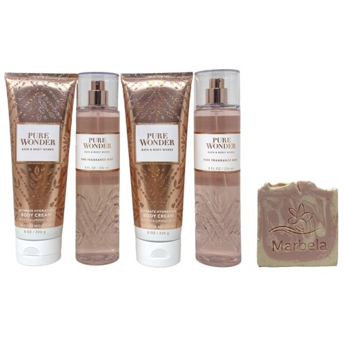 Bath & Body Works Pure Wonder 2 Fine Fragrance Mist and 2 Body Cream with a Himalayan Salts Springs Sample Soap.