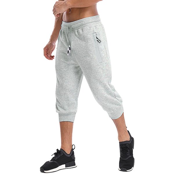 MAGNIVIT Men's Short Pant Running Sweatpant Cotton Jogger Slim Fit 3/4 Pant Three Quarter Jogger Sweatpant Capri for Men Grey