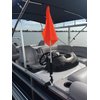 Pontoon Boat Flag Holder. Orange safety flag included. Tired of Holding the Skier Down Flag? Just clamp the Flag Buddy to your Boat and rotate it up when required. Rubbber clamping pads.