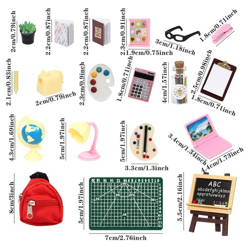 SOTOGO 34 Pieces Doll House School Supplies Mini School Accessories Dollhouse Toy Home Miniature Model DIY Doll Accessories