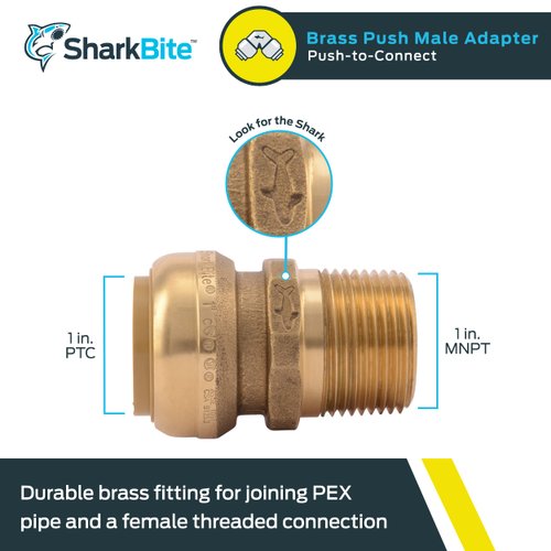 SharkBite 1 Inch MNPT Adapter, Push to Connect Brass Plumbing Fitting, PEX Pipe, Copper, CPVC, PE-RT, HDPE, U140LFA
