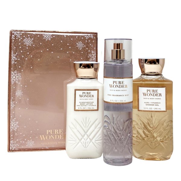Generic Bath and Body Work PURE WONDER 3 Piece Decorative Gift Box Set - Fragrance Mist - Shower Gel and Body Lotion - Full Size, Pink