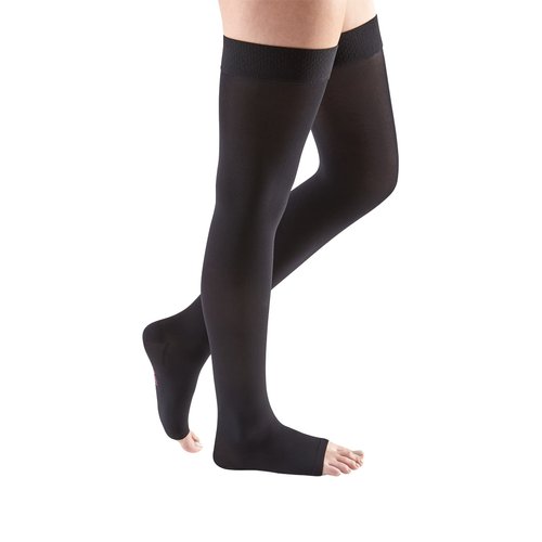 mediven comfort for women, 15-20 mmHg, Thigh High Compression Stockings, Open Toe, Ebony, II-Petite