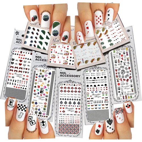 Nail Art Water Slide Tattoos Fun Designs: Playing Cards, etc. For a Fun Manicure 9 - Pack/PLI/