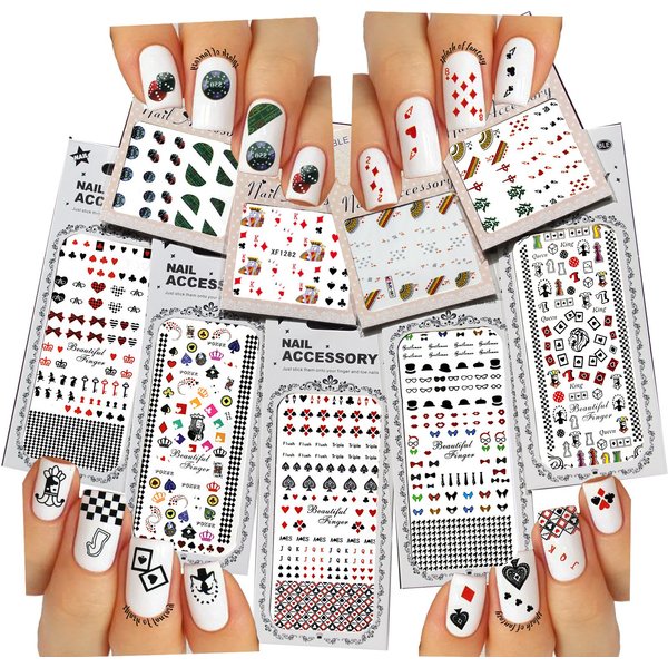 Nail Art Water Slide Tattoos Fun Designs: Playing Cards, etc. For a Fun Manicure 9 - Pack/PLI/