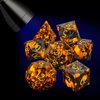 LUCKY-M Natural Flame Yooperlite Gemstone DND Dice, Birthday Gifts for Him, 7PCS Dungeons and Dragons Dice Set with Case for RPG, Handmade Cool Dice Sets D&D