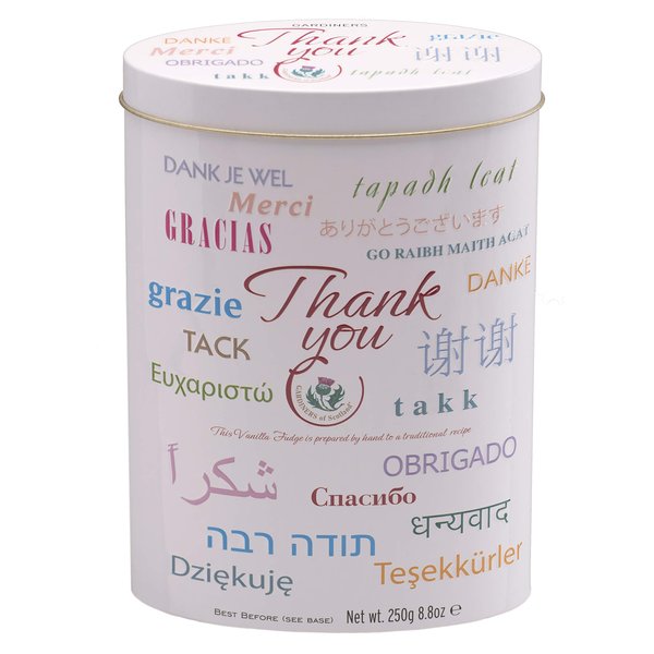 Gardiners of Scotland Vanilla Fudge Thank You Tins "Languages", 8.8 Ounce (Pack of 1)
