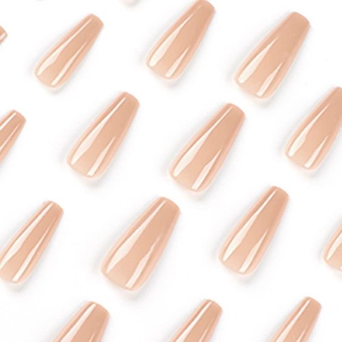 RikView Coffin Press on Nails Long Fake Nails Nude Nails for Women Full Cover Nails 24 PCs/Set