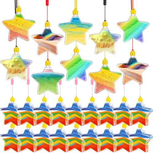 Star Shaped Sand Art Bottle Necklaces for Kids Sand Art Craft Kit Fun Craft Party Supplies Favors for Boys Girls, Sand Not Included (50 Pcs)