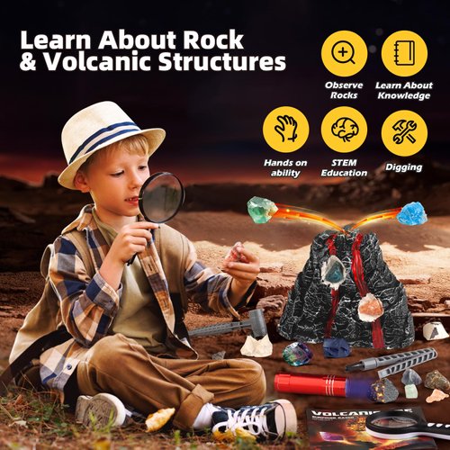 Woumserta Volcano Dig Kit - 10 Rocks Excavation Kit, Gemstone Rocks for Kids, Fossil Volcano Toys Dig Kits for Rocks Collection, Volcano Toys for Boys Girls and up Year Old Birthday Gifts