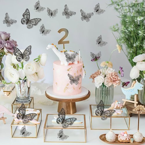 3D Butterfly Wall Stickers, 24pcs Black Butterflies, Butterfly Wall Decor, Butterfly Decor, Butterfly Party Decorations, Butterfly Decorations for Birthday (Style One)