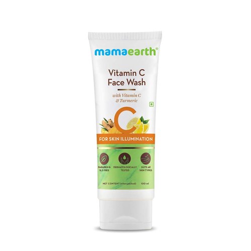 MAMAEARTH Vitamin C Face Wash for Skin Illumination | Gentle & Hydrating Dead Skin Exfoliator with Turmeric | Sulfate & Paraben Free | 3.38 Fl Oz (100ml)