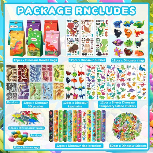 170Pcs Dinosaur Party favors for 12 Kids Dinosaur Birthday Party Supplies Dinosaur Goodie Bags Boys Girls Dinosaur Gifts Bags Fillers Pinata Stuffers Dinosaur Birthday Decorations Dinosaurs Toy
