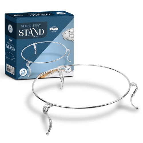 Ner Mitzvah Silver Plated Seder Plate Stand for Passover Plate with 15" Diameter
