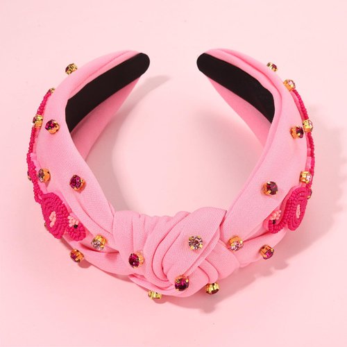 Women's Tropical Palm Tree Boho Hawaiian Headbands with Crystal Top Knot - Beach Vacation Outfit Party Favors (Flamingo B)