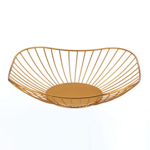 IBWell Short Curved-Edge Modern Creative Stylish Single Tier Dish,Metal Iron Wire Fruit Vegetables Bread Decorative Stand Serving Bowls Basket Holder (Gold)