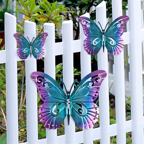 Metal Butterfly Wall Art, Colorful Wall Decor Sculpture Hanging for Indoor Outdoor for Home, Patio,Porch,Fence,Garden, 3 Pack