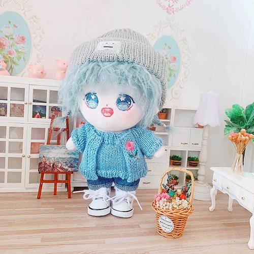 niannyyhouse 7.8in/20cm Plush Doll Stuffed Figures Toys Clothes Hat Floret Sweater Dress up (Gray)