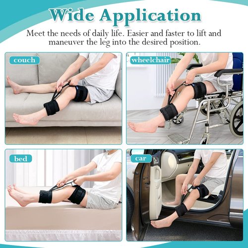 Leg Lifter for After Knee Surgery Thigh Lifter Strap Hip Replacement Recovery Aids Kit Stroke Rehab Bed Bed Pull Up Assist Band Wheelchair Transfer Equipment for Elderly, Handicap (L Size/One Piece)