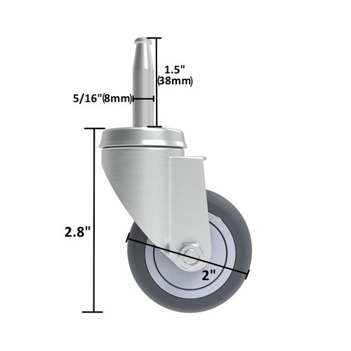 RILIDRI 2-Inch Caster Wheels, (Stem Diameter 8mm or 5/16", Length 38mm or 1.5") - Set of 5 Replacement Wheels for Shop-Vac, Furniture