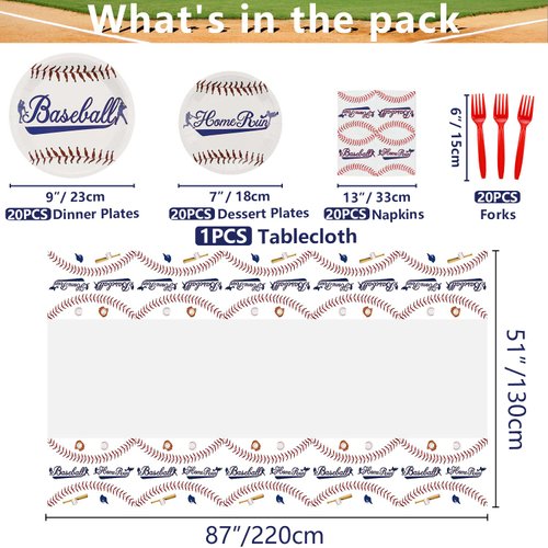 PIXHOTUL Baseball Party Supplies - Tableware Set, 81 Pcs, Plastic & Paper, Serves 20, Disposable Decorations for Kids, Adults Birthday, Game Day, Holiday Events