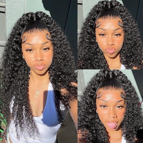 veravicky 13x4 Curly Lace Front Wig Human Hair 180% Density Kinky Curly Wig 18 inch Transparent Curly Human Hair Wigs for Women Curly Glueless Wigs Human Hair Pre Plucked with Baby Hair